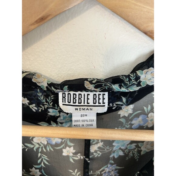 Robbie Bee 22W Vintage Sheer Black Shirt Blouse Floral Embroidered Fairy Button - Picture 5 of 6